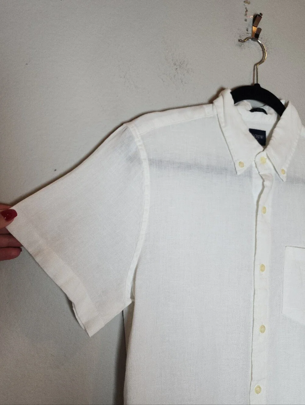 J. Crew White Short Sleeve Linen Button-Up Shirt